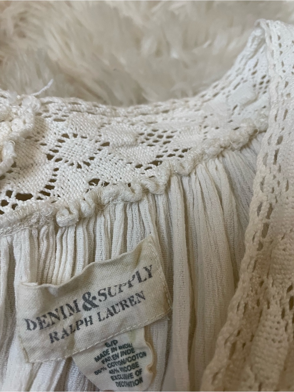 Vintage Ralph Lauren denim & supply cream lace boho bell sleeve shirt - Picture 2 of 4